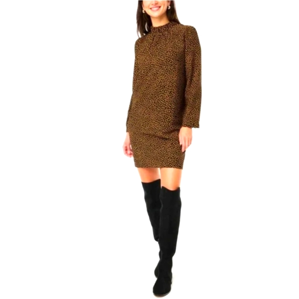 J.Crew Long Sleeve Ruffle Neck Shift Dress